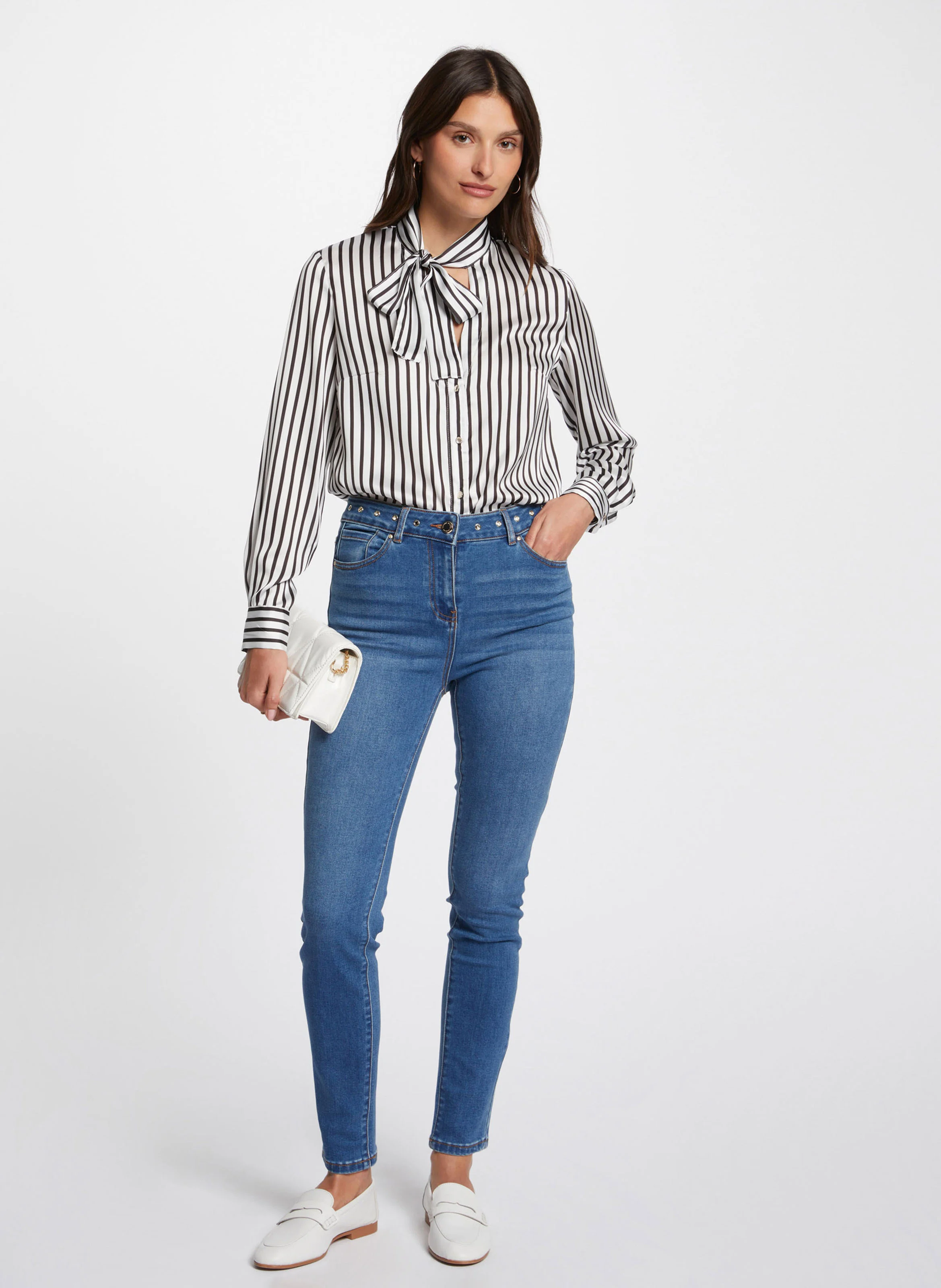 PABLO - Jean slim taille haute en coton mélangé | Bleu