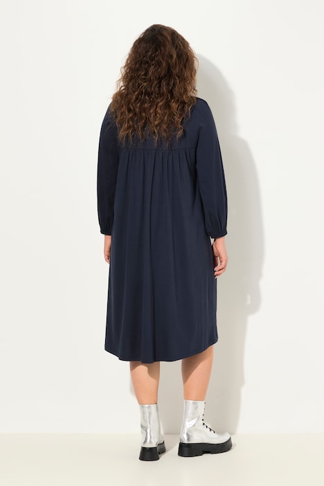 Tunika-Kleid, Ziersteine, Carree-Ausschnitt, Langarm