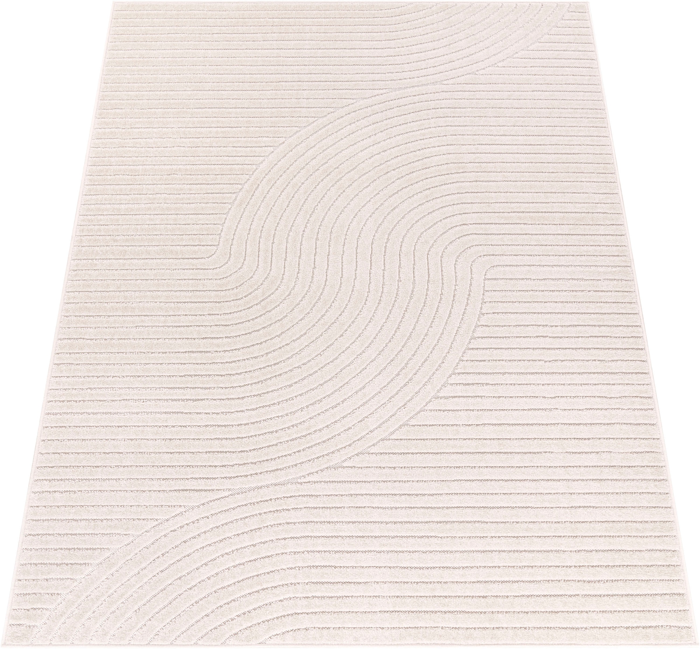 Paco Home Teppich »Cotton 233« rechteckig 10 mm Höhe Kurzflor, Uni Farben, Hoch-Tief-Effekt, Scandi-Look, Outdoor geeignet