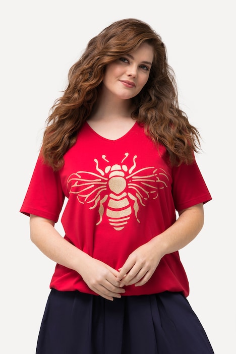 T-Shirt, Biene, V-Ausschnitt, Gummisaum, Halbarm