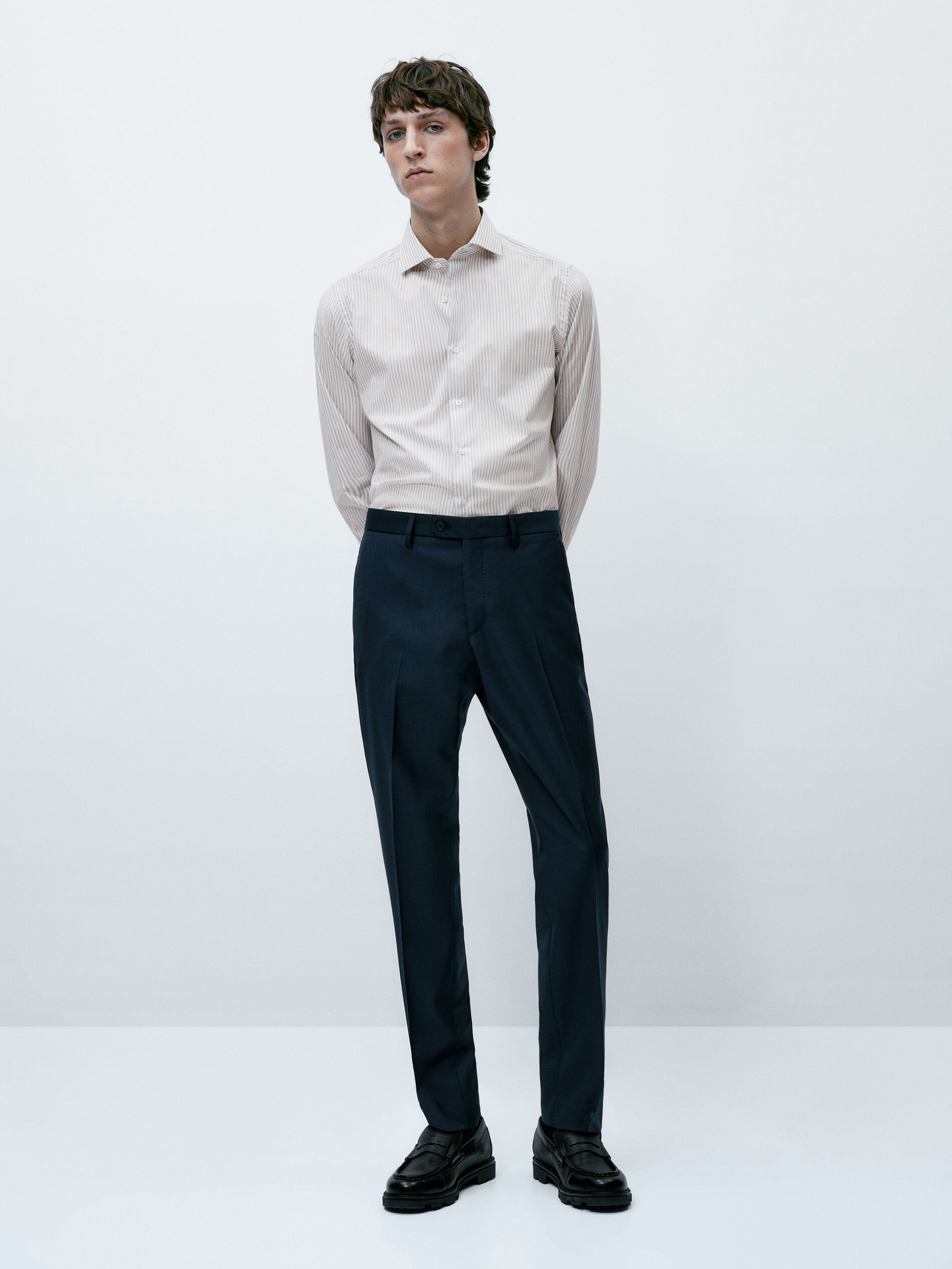Camisa Raya Melange Slim Fit, fácil de passar a ferro - CINZA