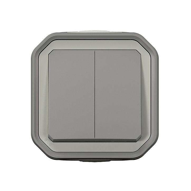 Double interrupteur Legrand Plexo gris en saillie