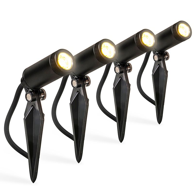 Set van 4 prikspots zwart incl. LED IP68 - Garly