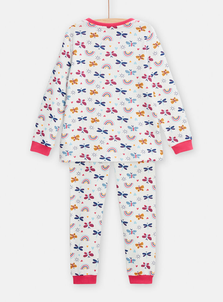 Pyjama ecru en côtes imprimé fantaisie pour fille