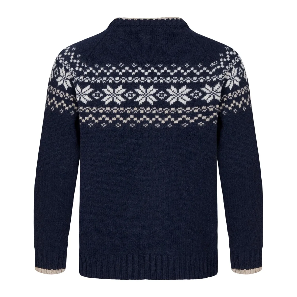 Gridarmor Kids' Snøkrystall Round Neck Ullgenser Navy/White/Beige