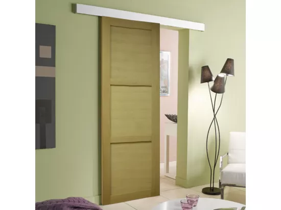 Porte Coulissante Bois Ayous 3 Panneaux H204 X L73 + Rail Alu Gd Menuiseries