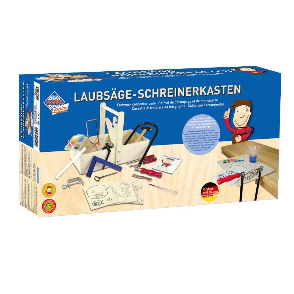 PEBARO Laubsäge-Schreinerkiste mit Arbeitstisch und Farbe