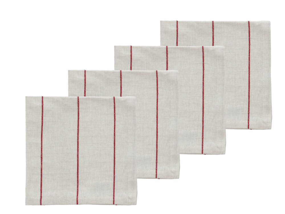 Södahl  Line stofserviet, Offwhite/Red - 4 stk.