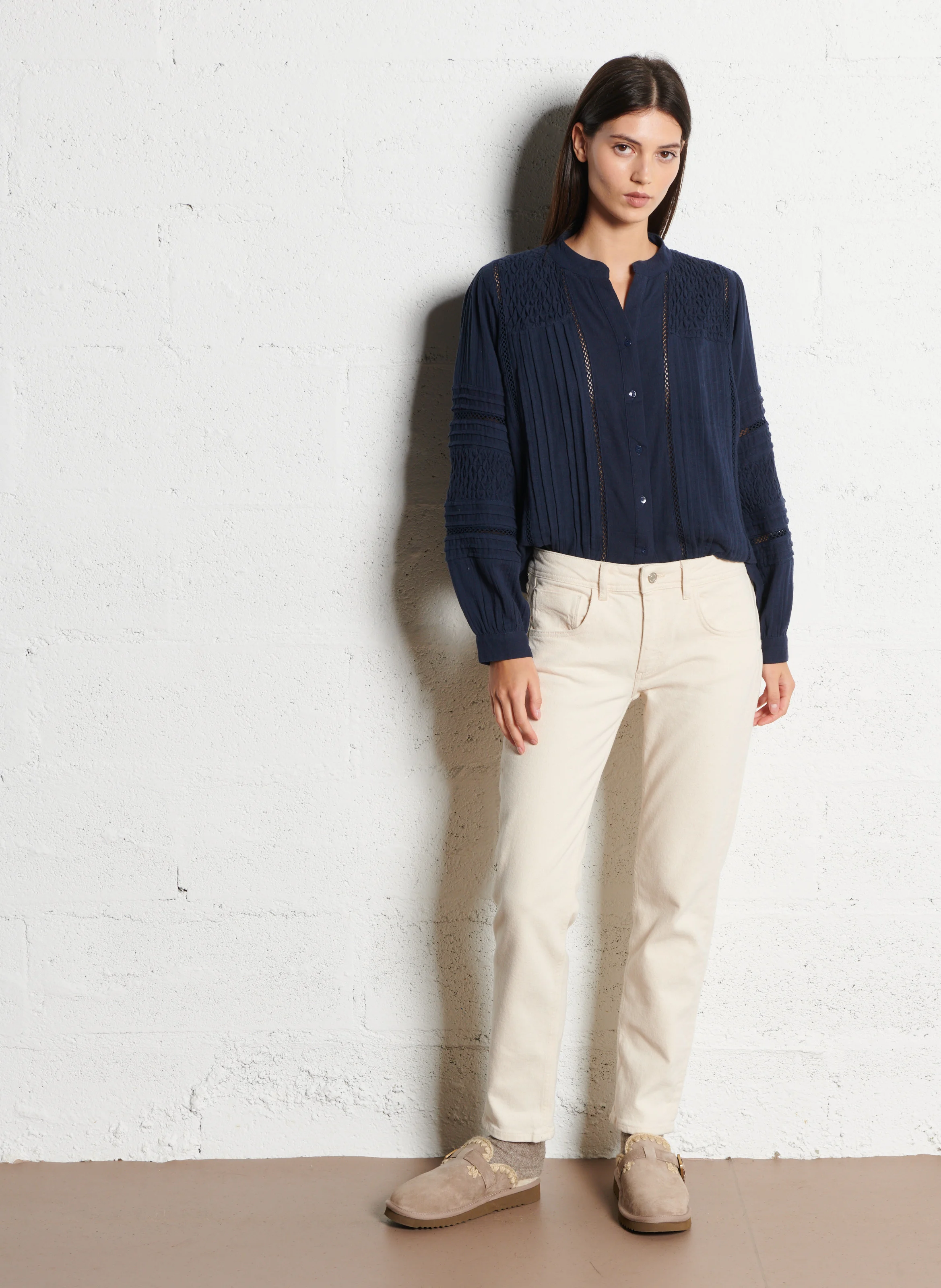 ANGELA - Chemise ample col V en coton | Bleu
