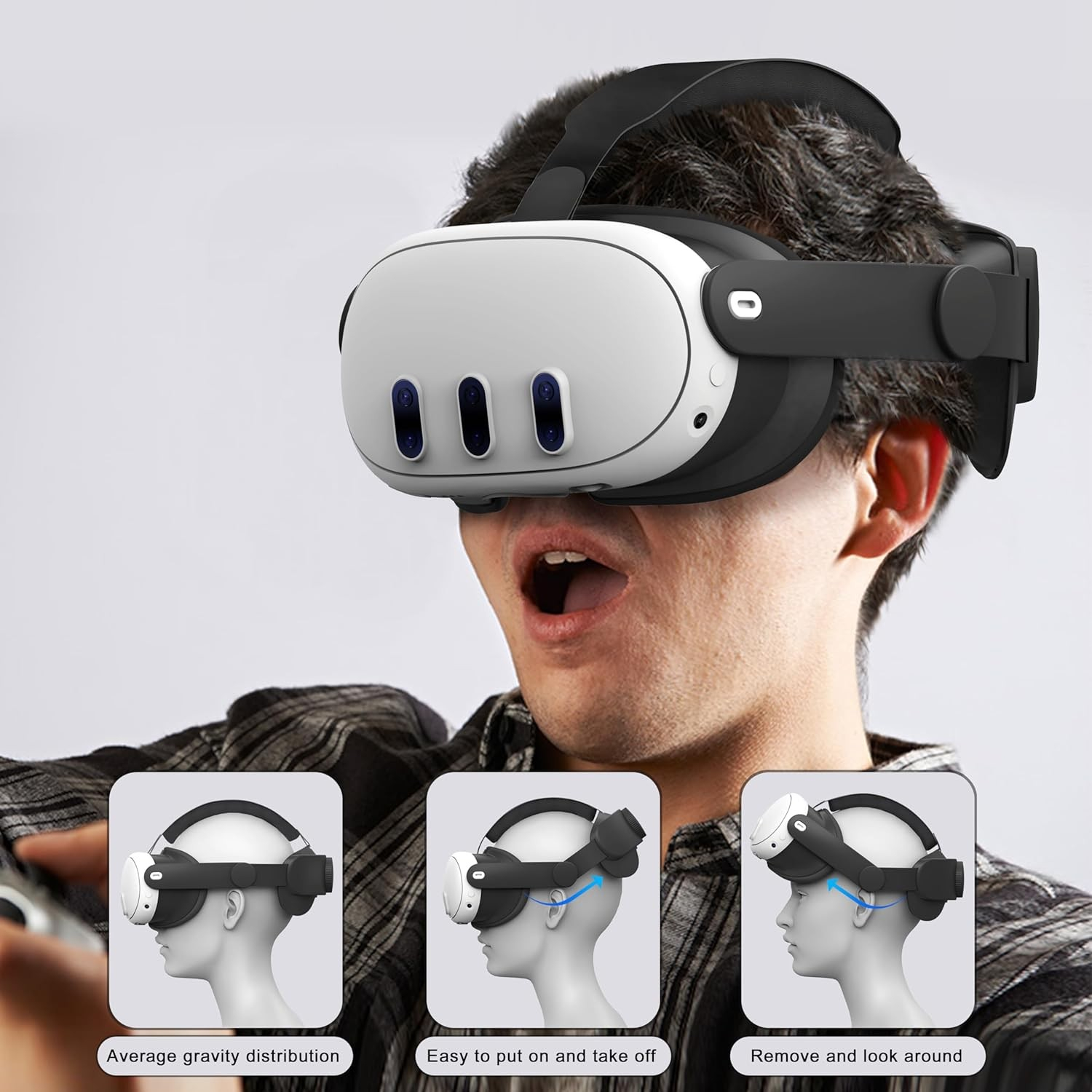 Meta Quest / Oculus Quest 3 Verstellbares Kopfband Schutzriemen zur Druckreduzierung (Grössenverstellbar) - Schwarz