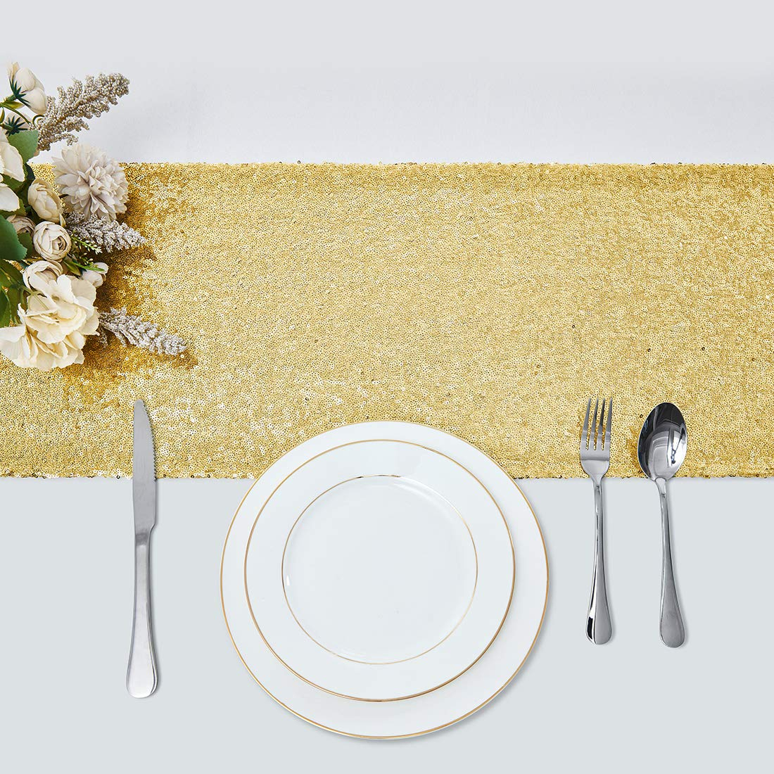 (2er Set) 275x30cm Pailletten Tischläufer Party Deko Glitzer Tischtuch - Gold