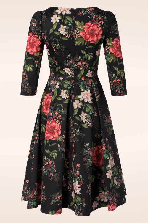 Hearts & Roses Isabella Floral swing jurk in zwart en multi