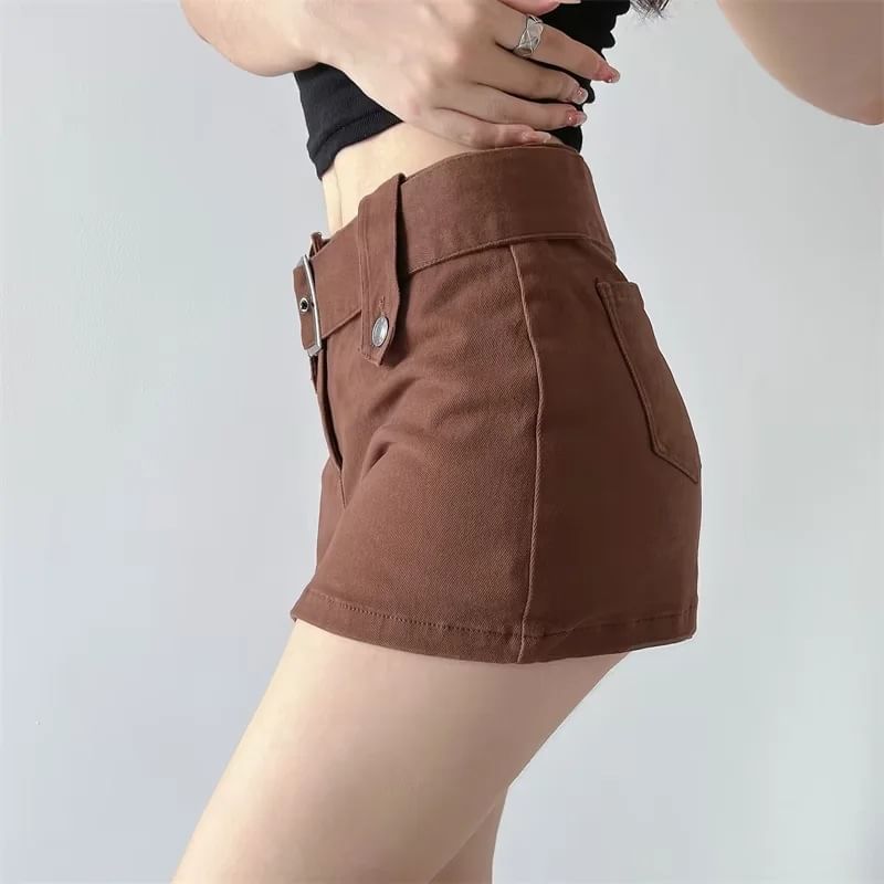 Reknovine - Mini denim rok met lage taille en riemaccent