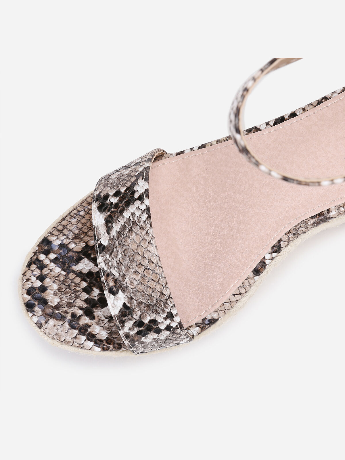 Sandales compensées à motif python- Beige