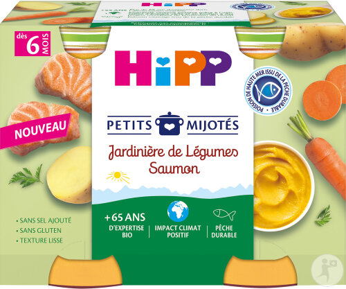 HiPP Petits Mijotés Jardinière De Légumes Saumon Dès 6 Mois Pots 2x190g