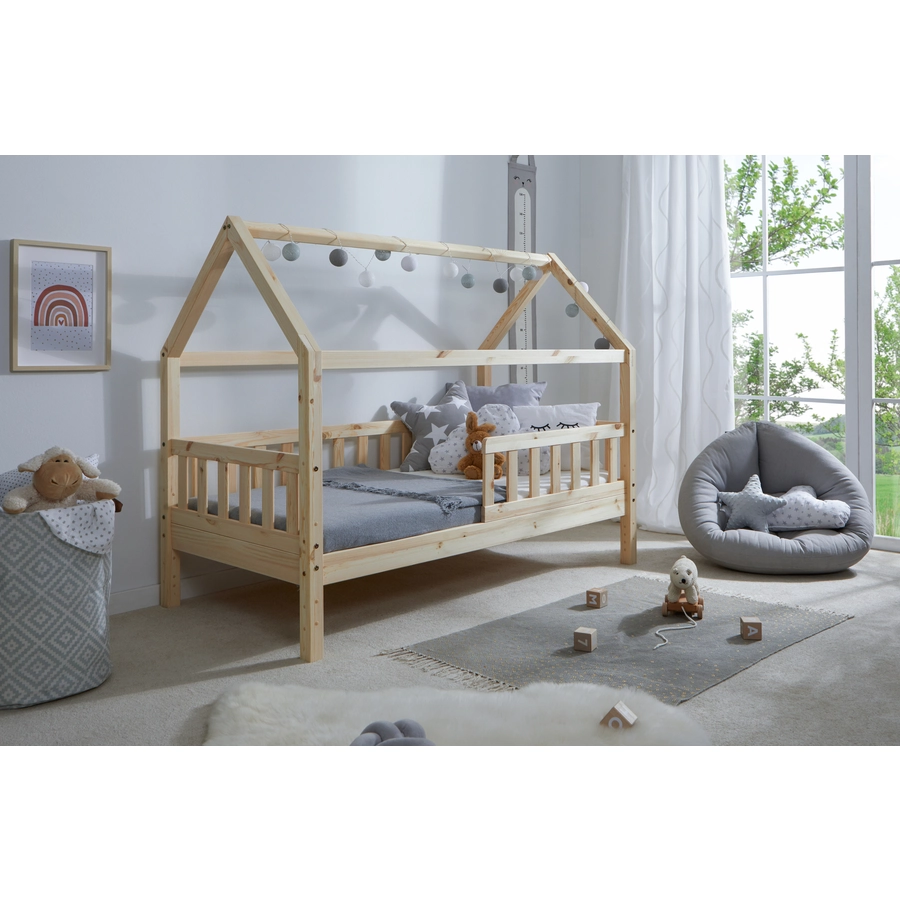 TICAA Kinderbett Hausbett Kay 80x160 Kiefer natur Natur