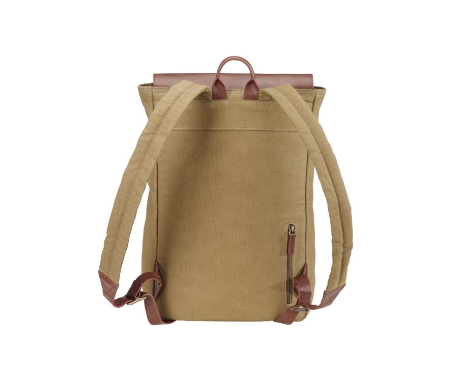 Sac à dos en toile kaki et cuir grainé Châtaigne - HUNTINGTON
