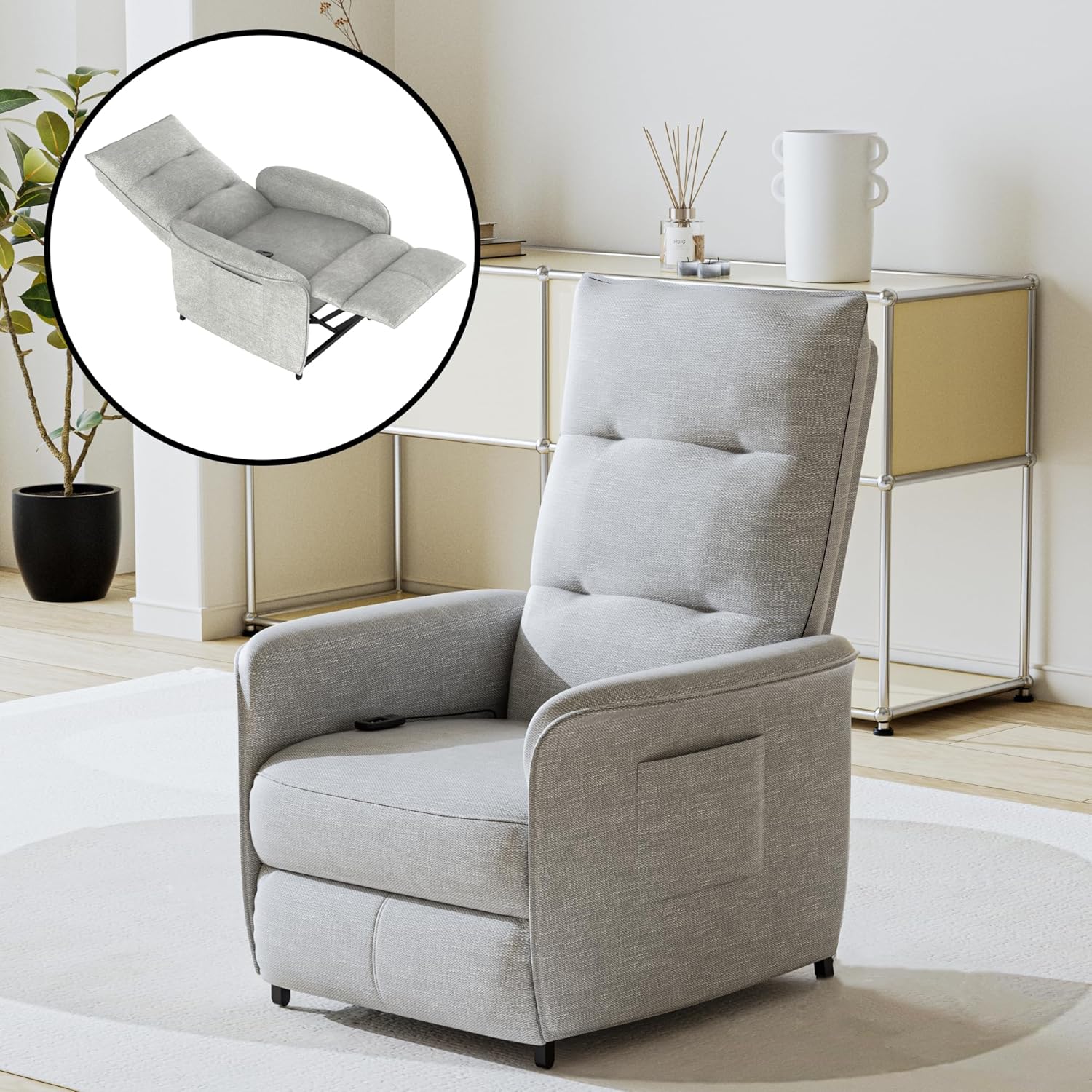 [en.casa] Elektrischer Sessel Relaxsessel mit Liegefunktion Elektronisches Einzelsofa Polstersessel Liegesofa Fernsehsessel Savukoski 102x58x81cm Hellgrau