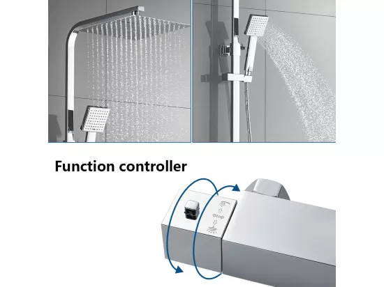 Colonne de Douche Thermostatique Ensemble Douche Avec Tête de Douche de 10 Pouces Système Douche en Laiton Hauteur Réglable pour Salle de Bain
