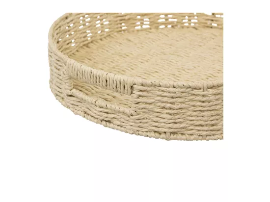 Plateau rond en corde Beige lin D 35 cm