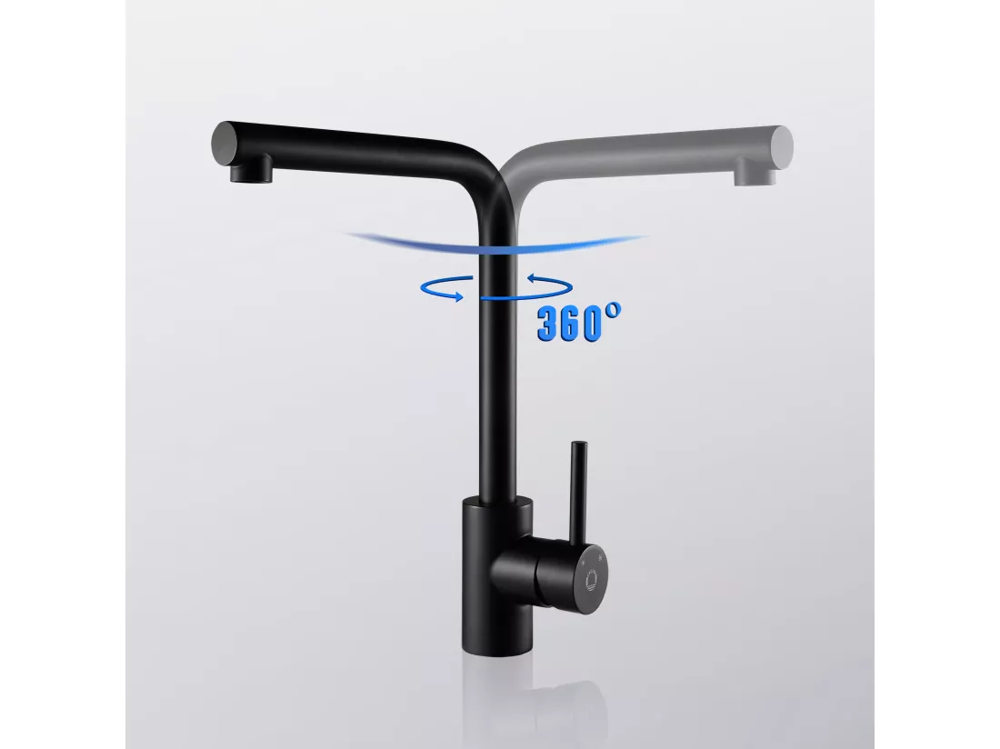 Cecipa max Mitigeur de cuisine, Robinetterie Noir en Acier Inox, Robinet de cuisine rotatif à 360 ° + Distributeur de Savon de Cuisine Brossée