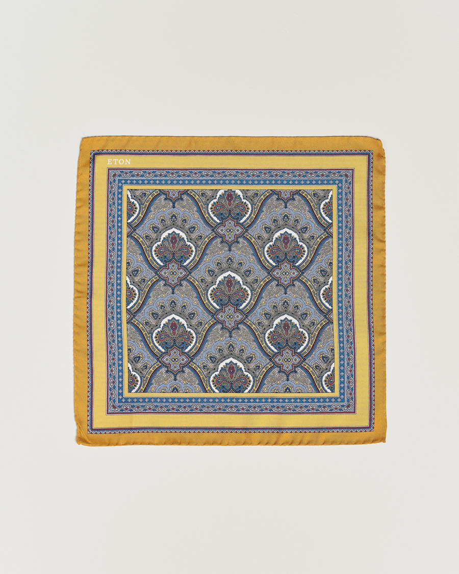 Eton Silk Paisley Print Pocket Square Yellow