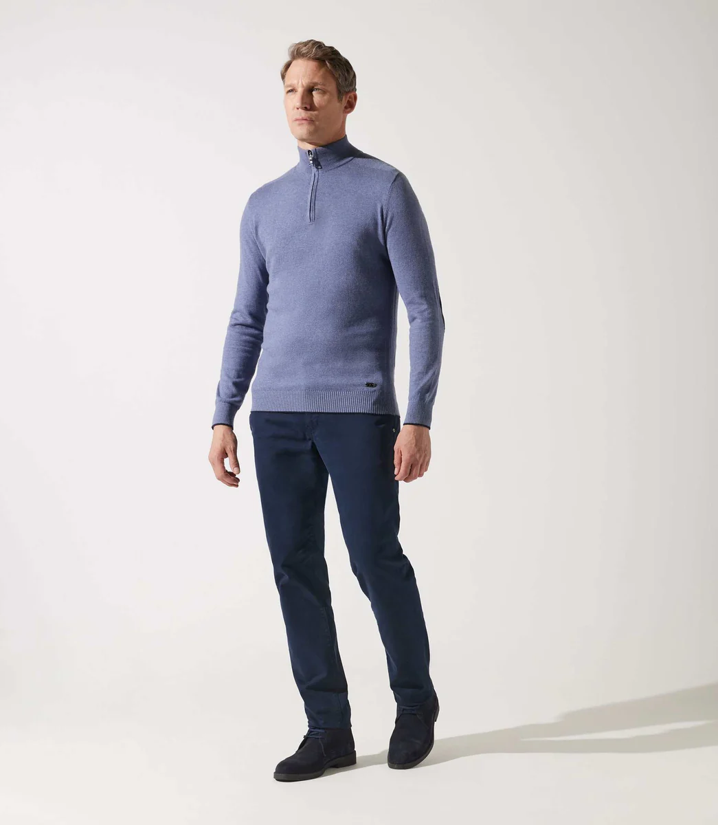 Pull col zippé camionneur indigo