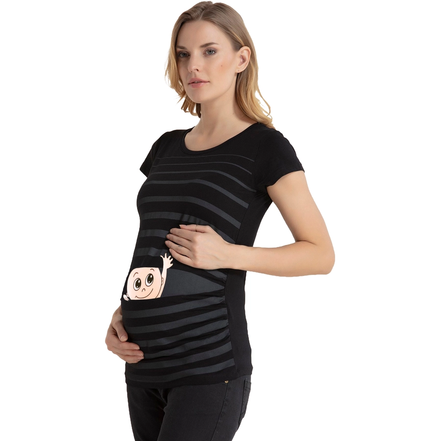 M.M.C. Umstandsshirt Winke Winke mit Motiv Schwarz