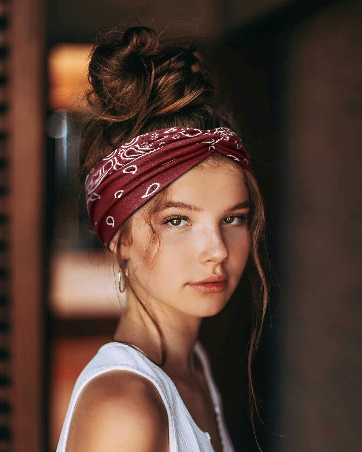 Damen Kreuzstirnband Haarband Haar Bandana Fashion Accessoire Paisley Muster (One Size) - Schwarz / Weiss