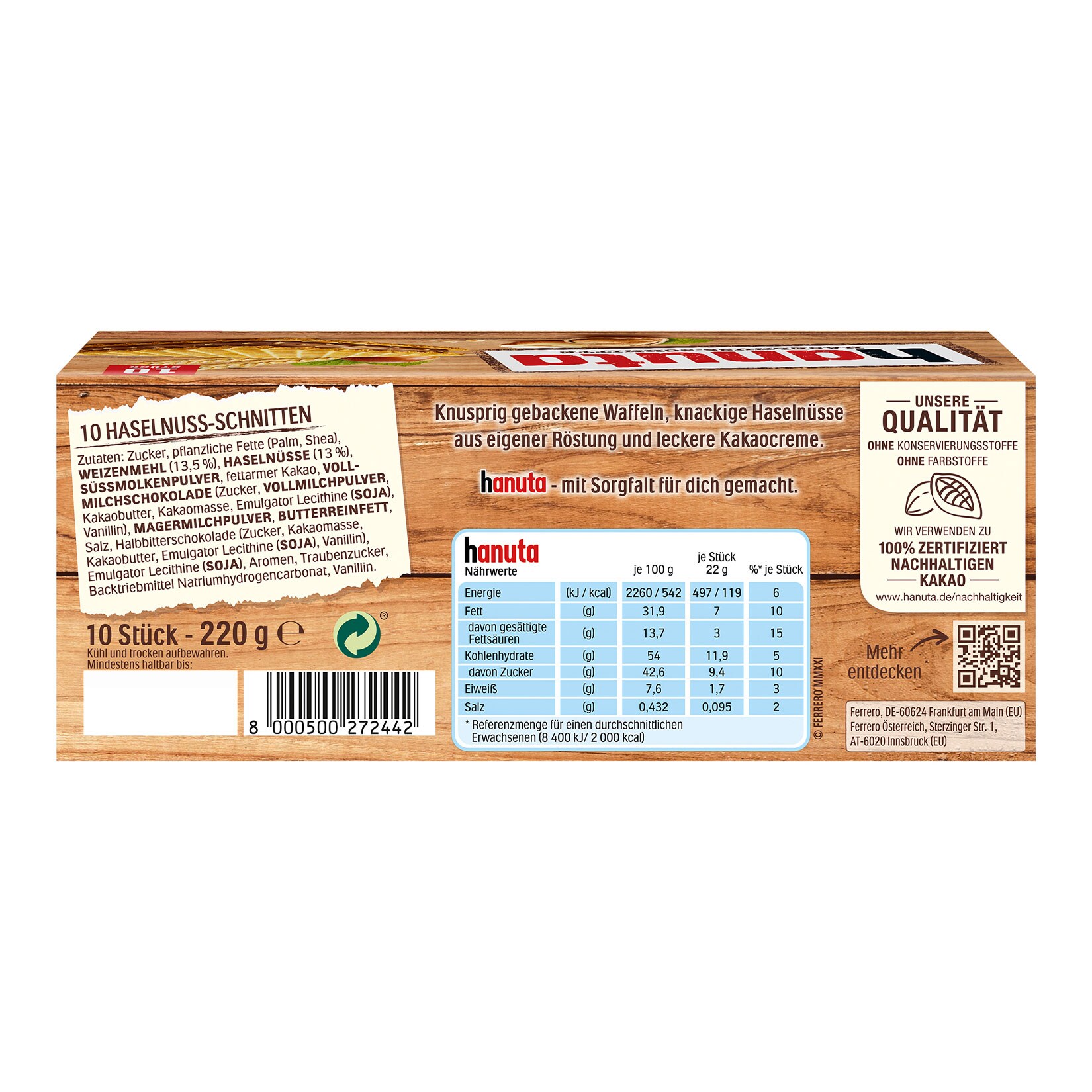 Ferrero Hanuta 10 Haselnussschnitten 220 g, 20er Pack