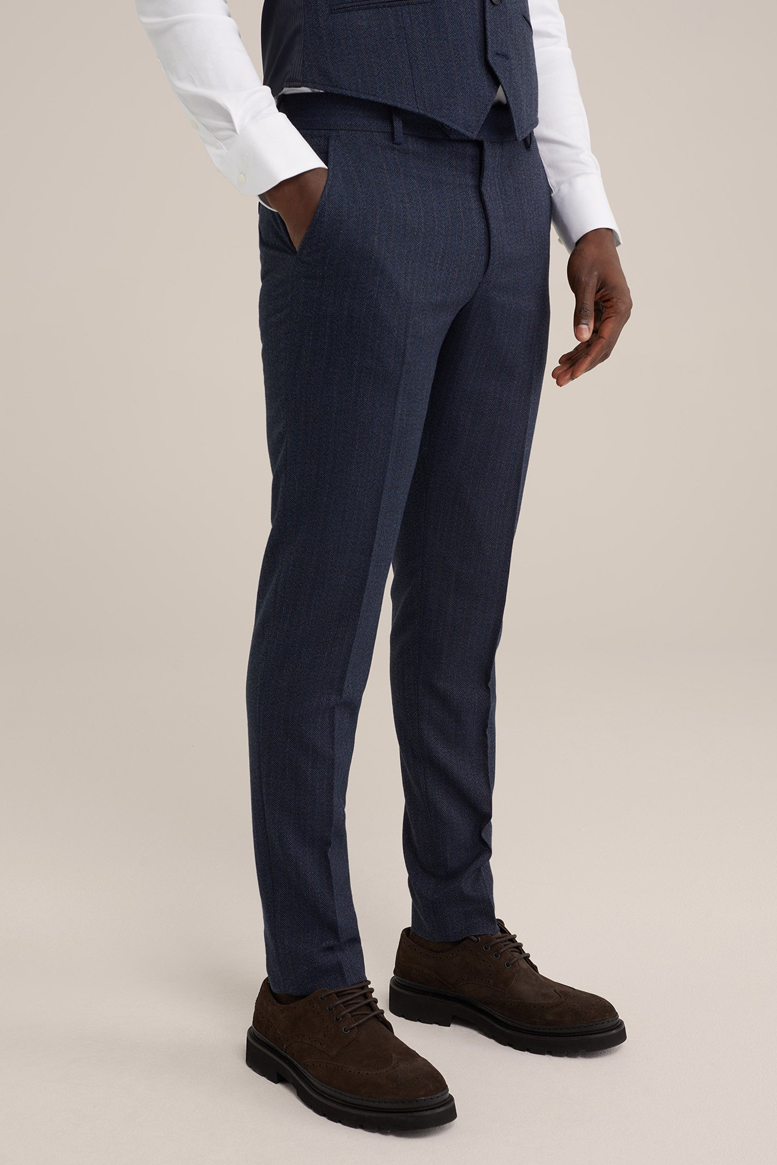 slim fit pantalon met jacquard-dessin WE Fashion Donkerblauw