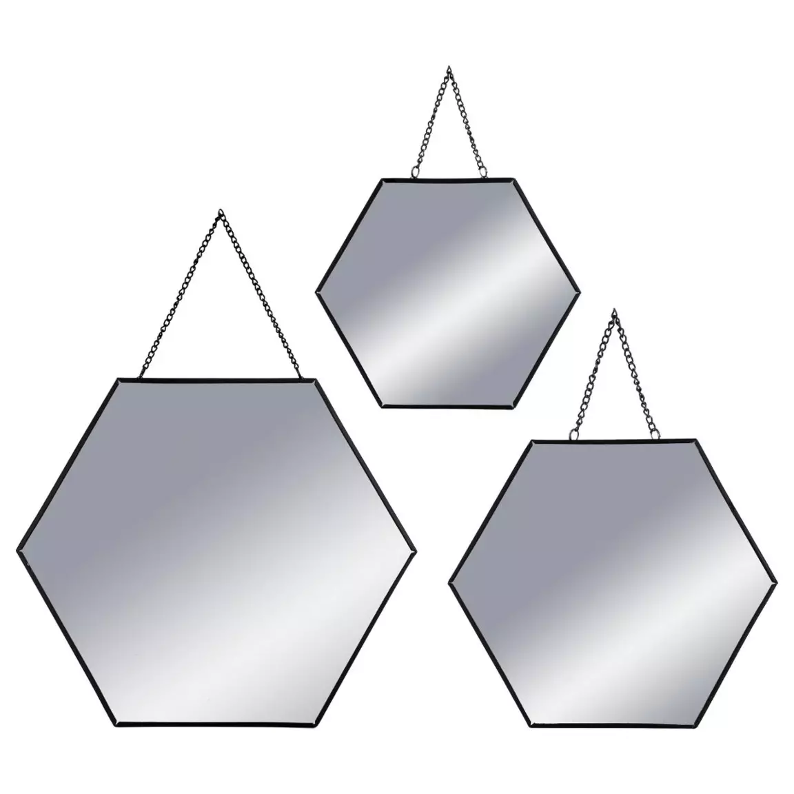 Lot de 3 miroirs en métal (H26 cm) Hexagonal Noir