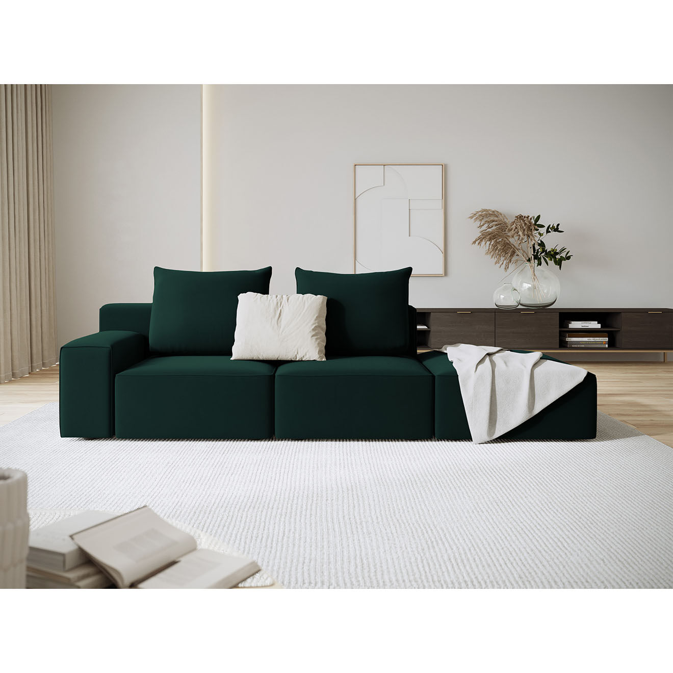 Mazzini Sofas Canapé Droit en Velours Ivy 4 Places vert foncé - 265x105x89 cm