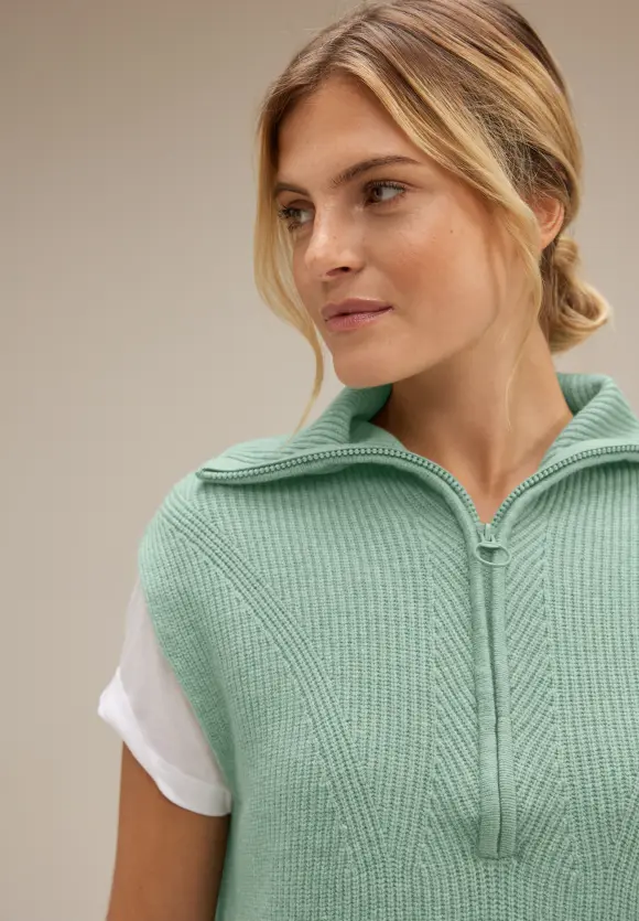 Troyer Pullunder mit Zipper - gentle green melange