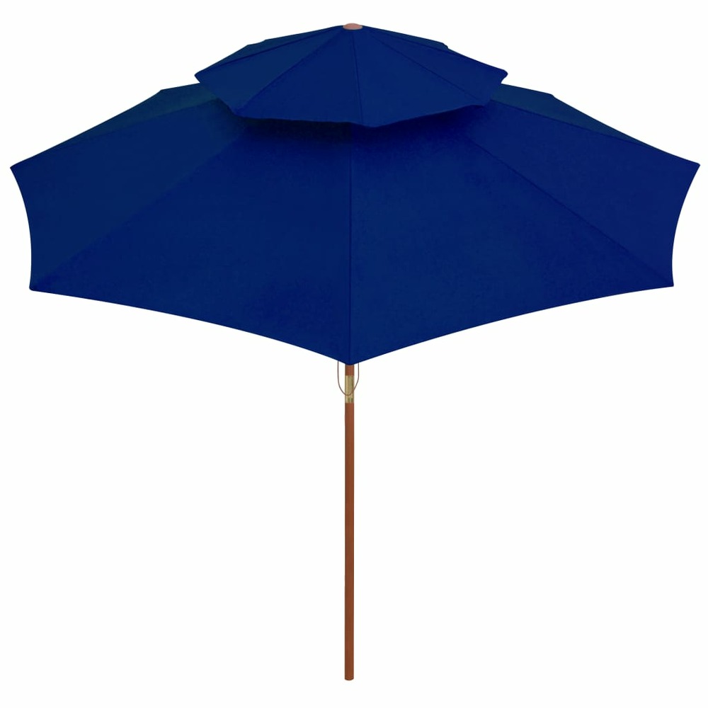 Parasol d'extérieur double avec mât en bois 270 cm bleu