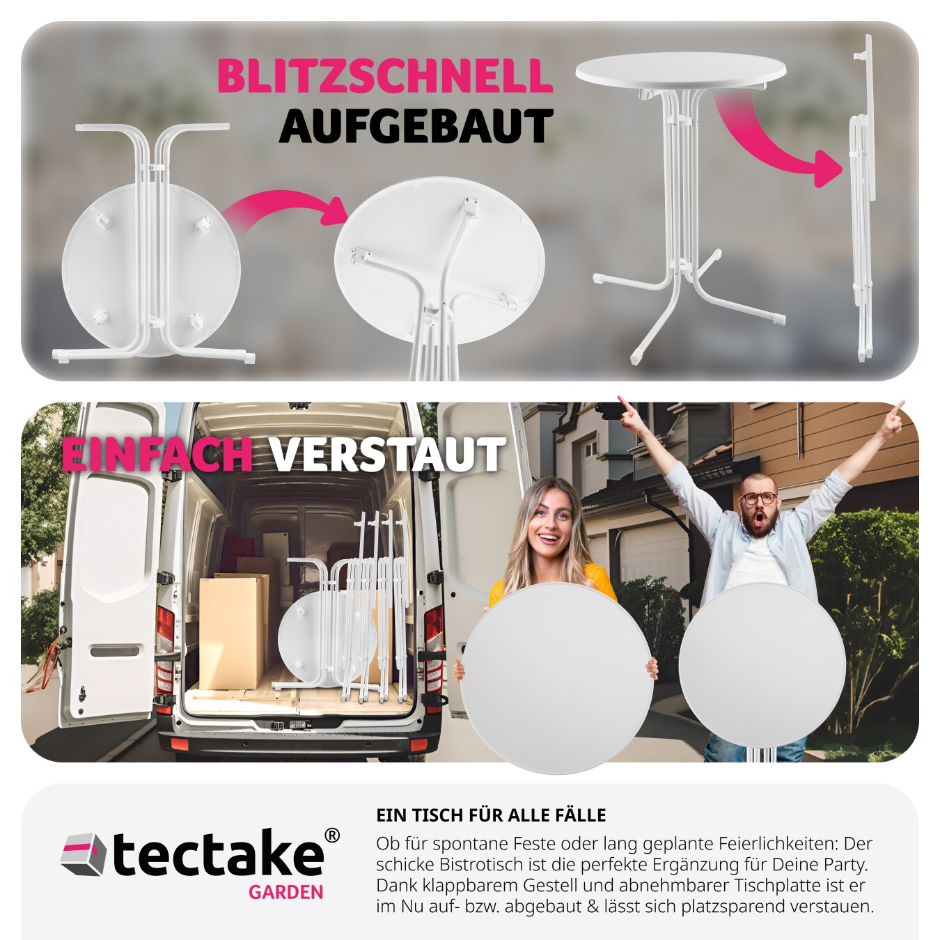 tectake® Stehtisch, rund mit Tischhusse, standfest und pflegeleicht, 90 x 110 cm