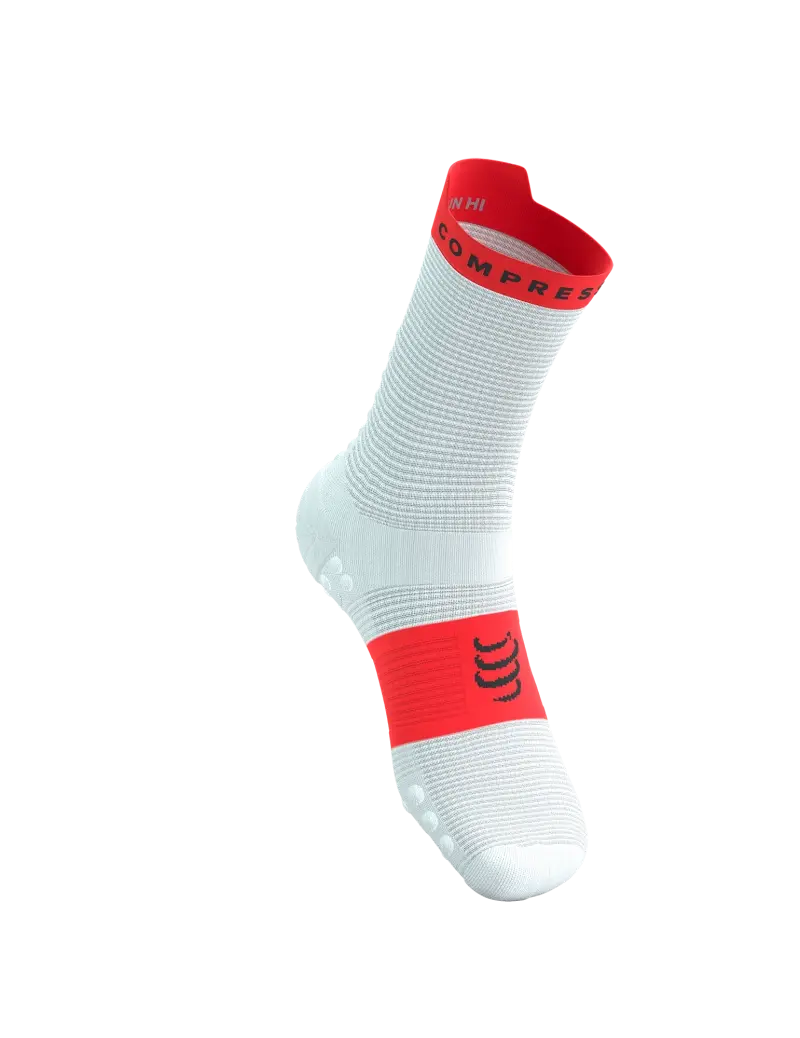 Compressport Pro Racing v4.0 Run High Compressiesokken Wit/Fluo Rood