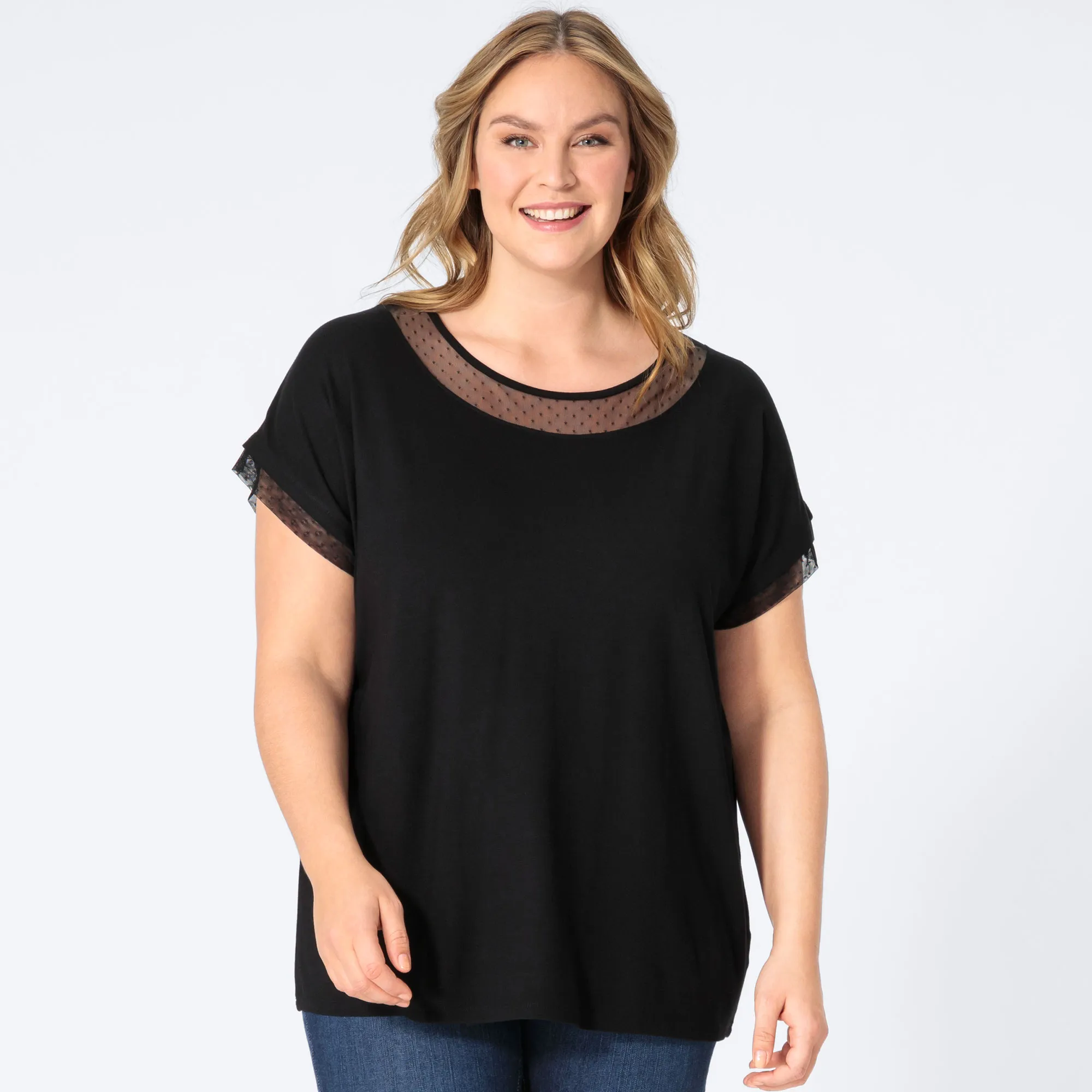 Damen-T-Shirt mit Mesh-Verzierungen, große Größen