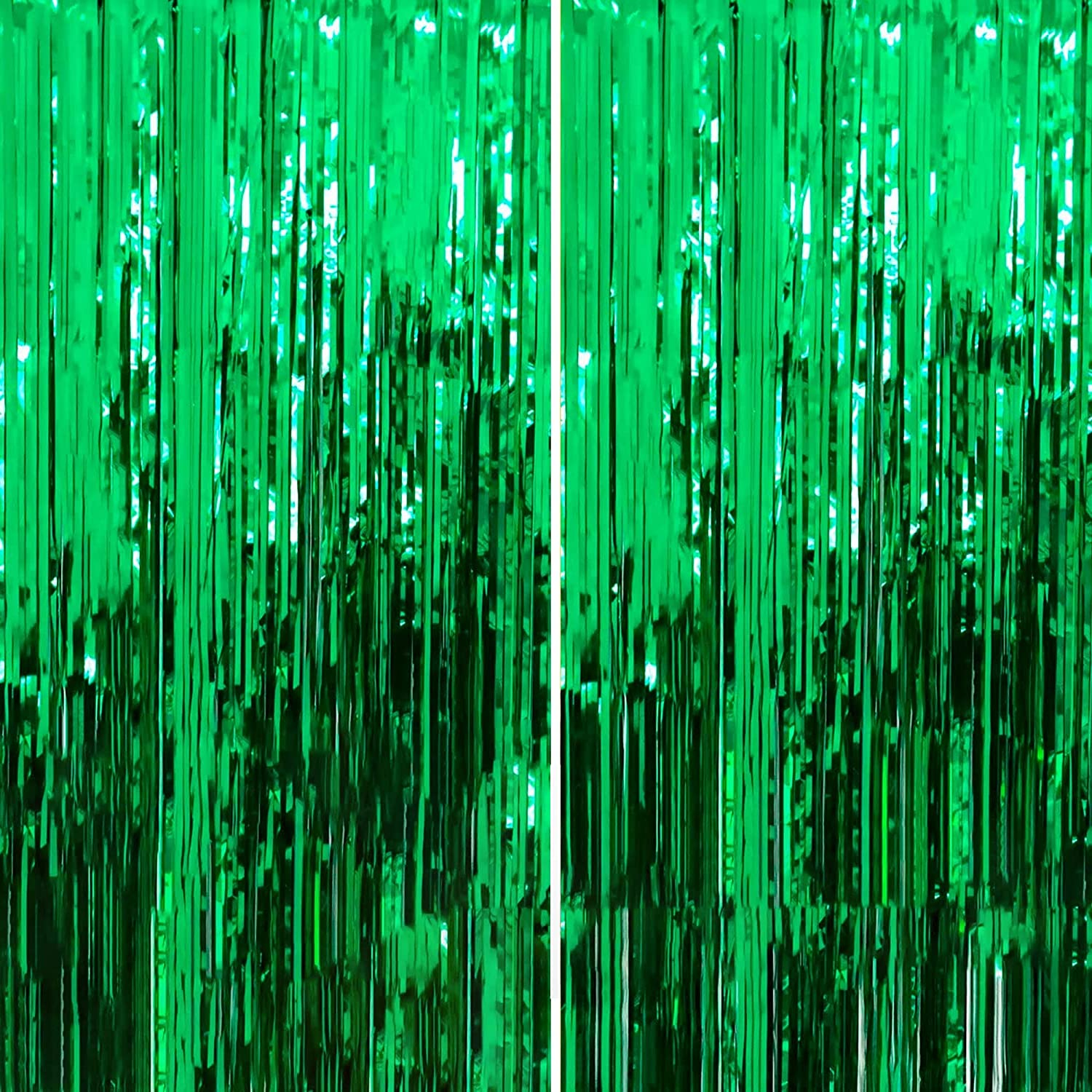 (2x1m) Party Deko Metallic Lametta Vorhang Glänzender Fransen Vorhang Foto Hintergrund - Grün