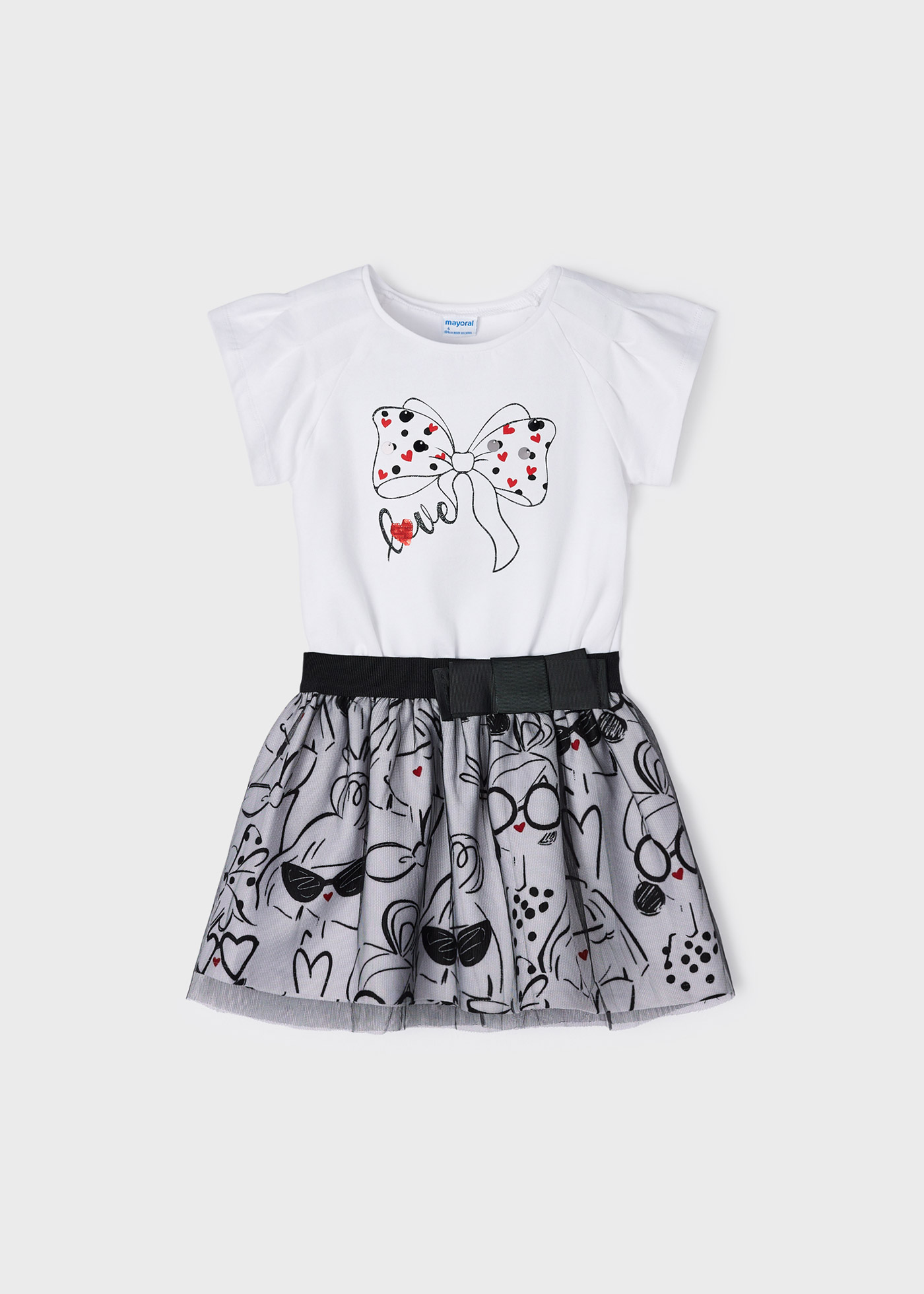 Conjunto de duas peças com saia estampada para meninas