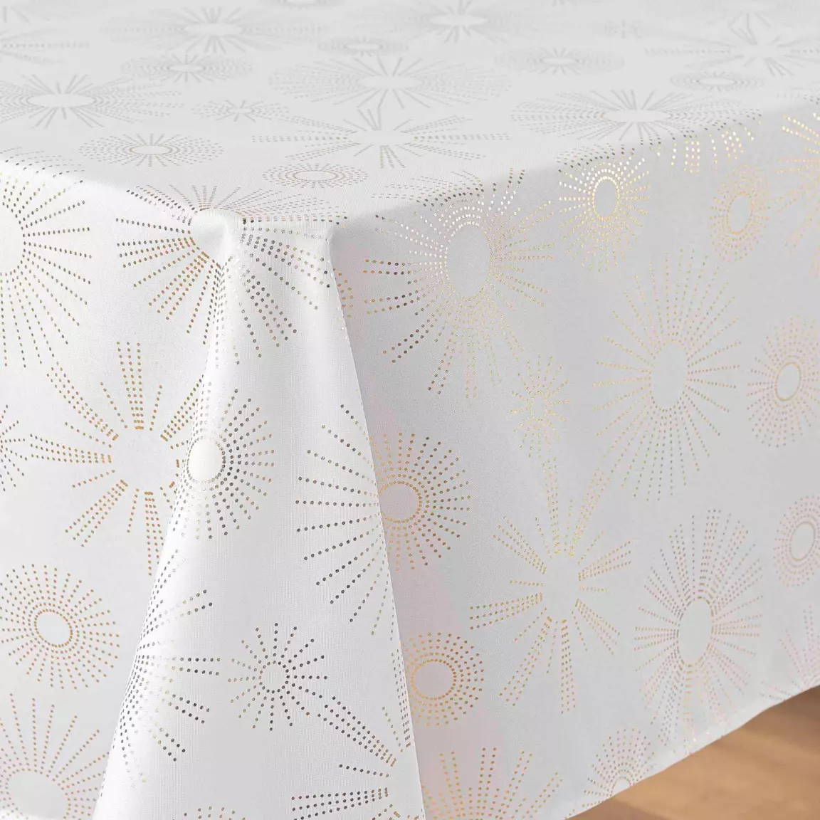 Nappe de Noël rectangulaire (150 x 240 cm) Pampille métallisé Blanc