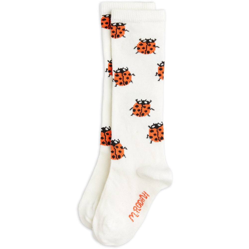 Køb Mini Rodini White Ladybugs Knee-High Strømper
