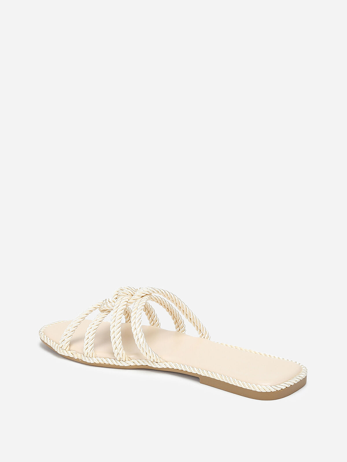 Mules plates à brides nouées en corde- Beige