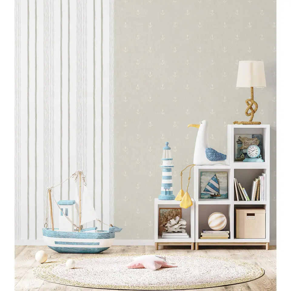 Dutch Wallcoverings behang - My Kingdom Anchors lichtbeige - 0.53x10,05m
