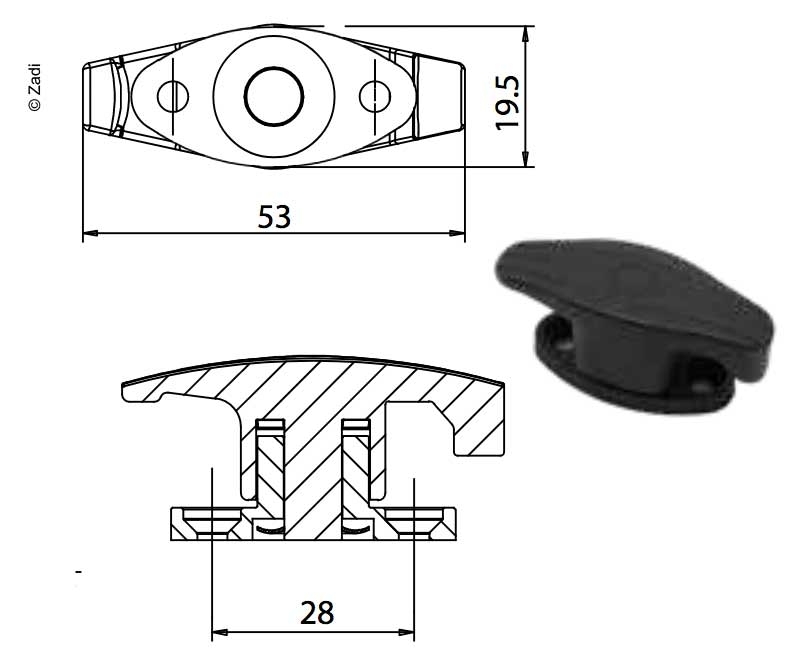 Türvorreiber - 53 x 19,5 mm - Schwarz