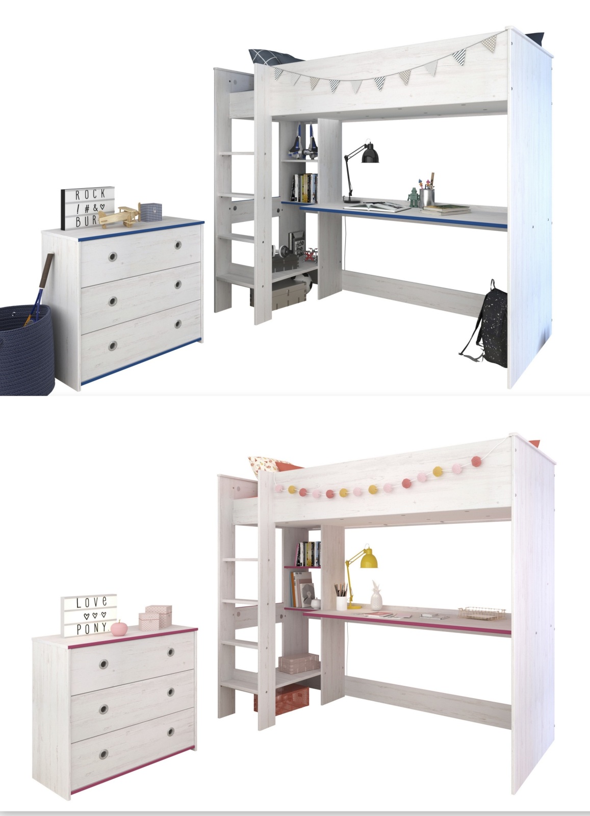 2-teiliges Kinderzimmer SMOOZY - weiß - 90x200 cm