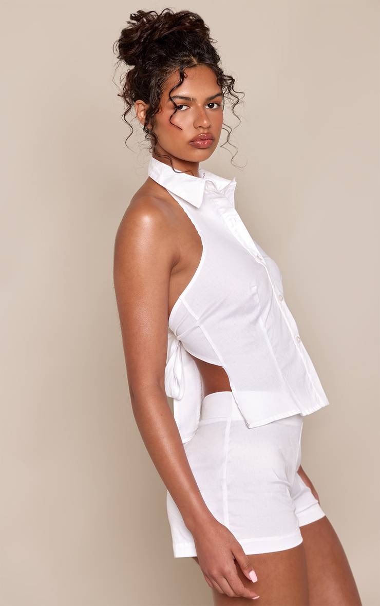 Blanc Ensemble Coordonné Hotpant En Popeline