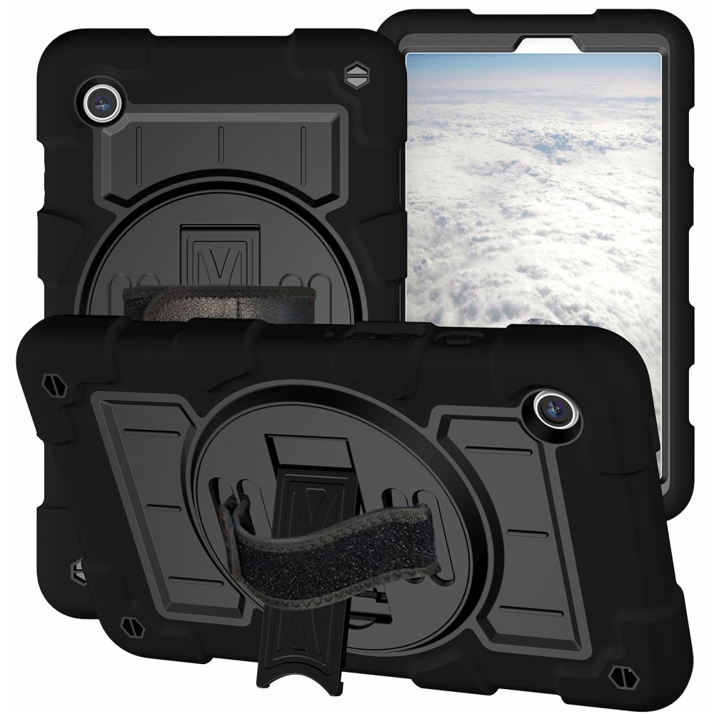 Samsung Galaxy Tab A11 / A9 Hybrid Outdoor Case Hülle Handschlaufe   Schultergurt - Schwarz