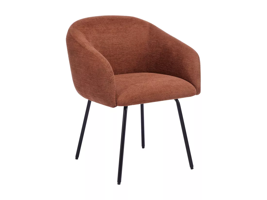 Lot de 2 chaises avec accoudoirs en tissu texturé et métal noir - Terracotta - NISTOSIA