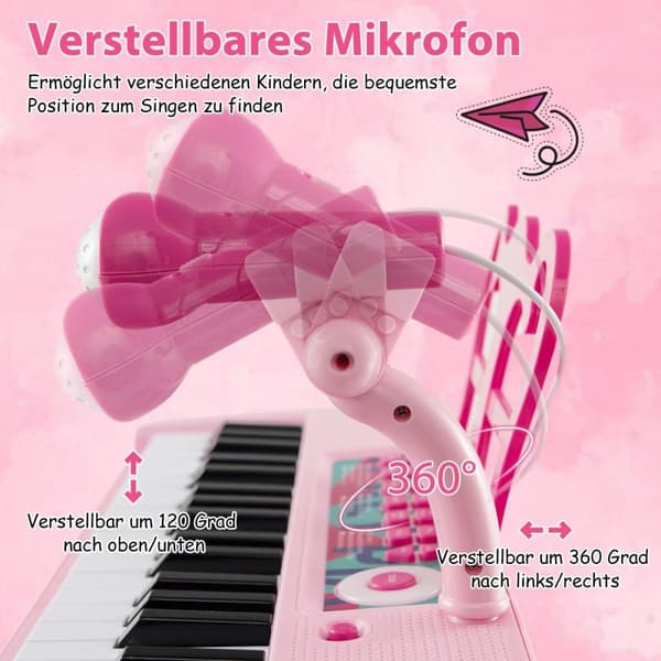 37 tangenter barnetastatur barnepiano elektronisk med krakkmikrofon og notestativ rosa